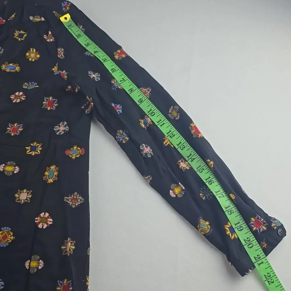 Zara -1824 Jewel Print‎ Button Up Shirt Long Sleeve Black Multicolor Medium